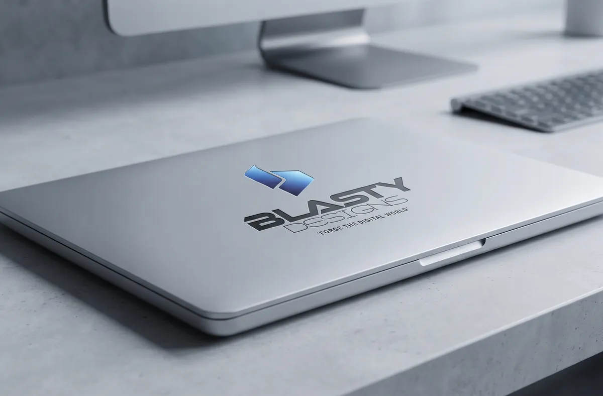 Blasty branding on a laptop lid